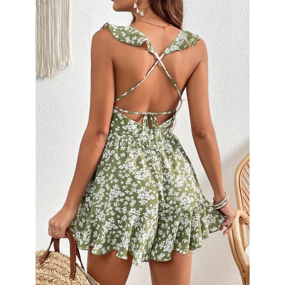Boho Allover Floral Print Ruffle Trim Romper - Picture 9 of 12